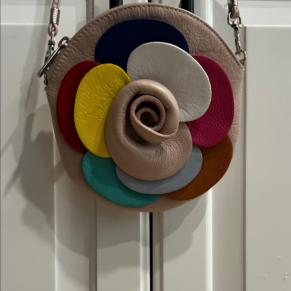 Vera Pelle Multicolor Small Leather Floral Crossbody Bag